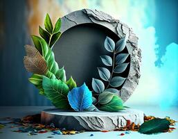 Abstract 3d podium for product presentation with geometric shapes, Empty round podium,Platforms for product presentation show new product background. photo