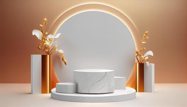 resumen 3d podio para producto presentación con geométrico formas, vacío redondo podio, plataformas para producto presentación espectáculo nuevo producto fondo.generativo ai foto