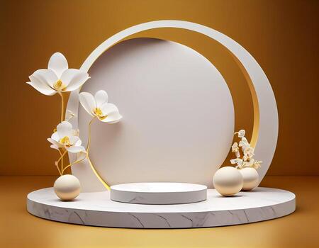 Abstract 3d podium for product presentation with geometric shapes, Empty round podium,Platforms for product presentation show new product background. photo