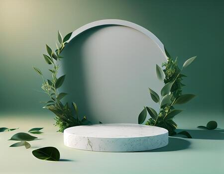 Abstract 3d podium for product presentation with geometric shapes, Empty round podium,Platforms for product presentation with shadows and light background. photo