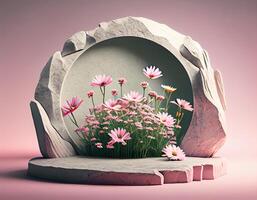 Abstract 3d podium for product presentation with geometric shapes, Empty round podium,Platforms for product presentation show new product background. photo