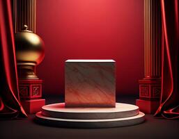 Abstract 3d podium for product presentation with geometric shapes, Empty round podium,Platforms for product presentation with shadows and light background. photo