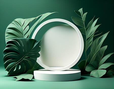 Abstract 3d podium for product presentation with geometric shapes, Empty round podium,Platforms for product presentation with shadows and light background. photo