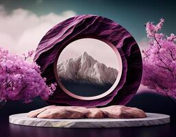Abstract 3d podium for product presentation with geometric shapes, Empty round podium,Platforms for product presentation show new product background. photo