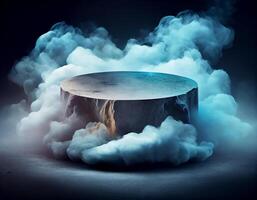 Abstract 3d podium for product presentation with geometric shapes, Empty round podium,Platforms for product presentation show new product background. photo