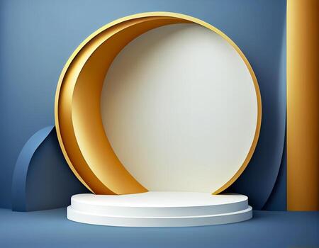 Abstract 3d podium for product presentation with geometric shapes, Empty round podium,Platforms for product presentation show new product background. photo