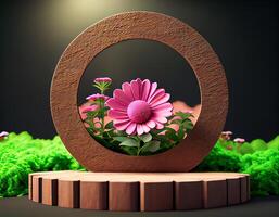 Abstract 3d podium for product presentation with geometric shapes, Empty round podium,Platforms for product presentation show new product background. photo