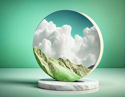 Abstract 3d podium for product presentation with geometric shapes, Empty round podium,Platforms for product presentation show new product background. photo