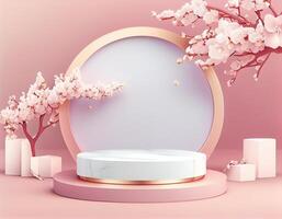 Abstract 3d podium for product presentation with geometric shapes, Empty round podium,Platforms for product presentation show new product background. photo