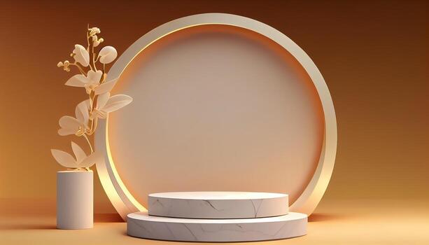 Abstract 3d podium for product presentation with geometric shapes, Empty round podium,Platforms for product presentation show new product background. photo