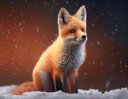 Cute little fox in the forest,Cartoon fox animation fantasy style,Baby fox standing winter season background. photo