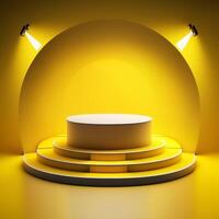 Abstract 3d podium for product presentation with geometric shapes, Empty round podium,Platforms for product presentation with shadows and light background. photo