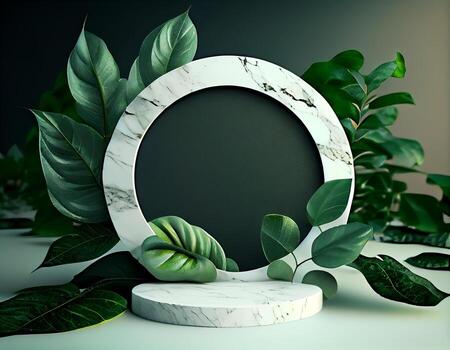 Abstract 3d podium for product presentation with geometric shapes, Empty round podium,Platforms for product presentation show new product background. photo