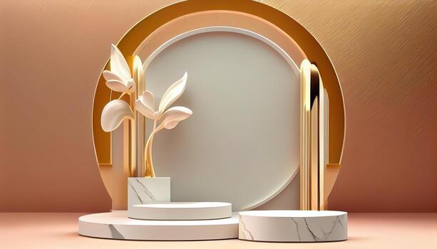 Abstract 3d podium for product presentation with geometric shapes, Empty round podium,Platforms for product presentation show new product background. photo