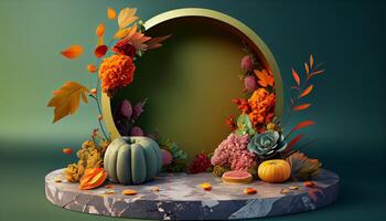 Abstract 3d podium for product presentation with geometric shapes, Empty round podium,Platforms for product presentation show new product background. photo