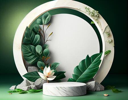 Abstract 3d podium for product presentation with geometric shapes, Empty round podium,Platforms for product presentation show new product background. photo