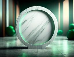 Abstract 3d podium for product presentation with geometric shapes, Empty round podium,Platforms for product presentation with shadows and light background. photo