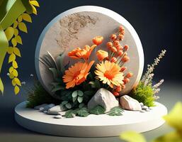 Abstract 3d podium for product presentation with geometric shapes, Empty round podium,Platforms for product presentation show new product background. photo