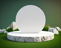 Abstract 3d podium for product presentation with geometric shapes, Empty round podium,Platforms for product presentation show new product background. photo