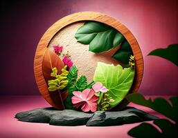 Abstract 3d podium for product presentation with geometric shapes, Empty round podium,Platforms for product presentation show new product background. photo