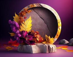 Abstract 3d podium for product presentation with geometric shapes, Empty round podium,Platforms for product presentation with shadows and light background. photo