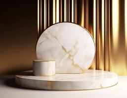 Abstract 3d podium for product presentation with geometric shapes, Empty round podium,Platforms for product presentation show new product background. photo