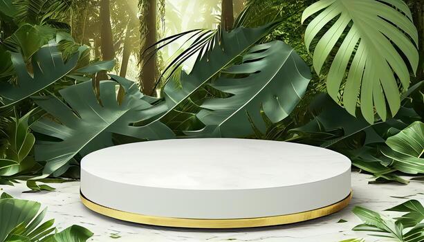 Abstract 3d podium for product presentation with geometric shapes, Empty round podium,Platforms for product presentation show new product background. photo