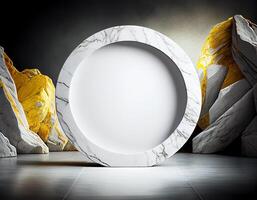 Abstract 3d podium for product presentation with geometric shapes, Empty round podium,Platforms for product presentation with shadows and light background. photo