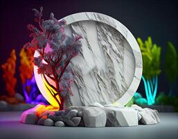 Abstract 3d podium for product presentation with geometric shapes, Empty round podium,Platforms for product presentation show new product background. photo