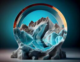 Abstract 3d podium for product presentation with geometric shapes, Empty round podium,Platforms for product presentation show new product background. photo