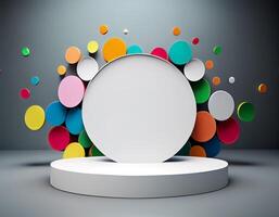 Abstract 3d podium for product presentation with geometric shapes, Empty round podium,Platforms for product presentation with shadows and light background. photo