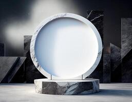 Abstract 3d podium for product presentation with geometric shapes, Empty round podium,Platforms for product presentation show new product background. photo