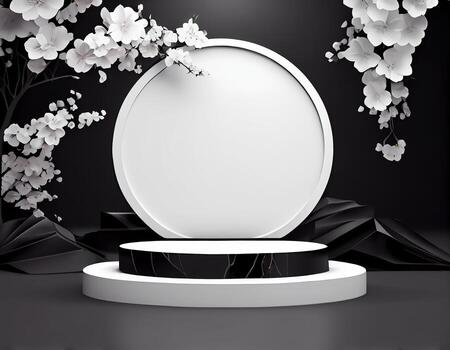 Abstract 3d podium for product presentation with geometric shapes, Empty round podium,Platforms for product presentation show new product background. photo