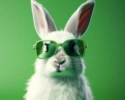 Cool bunny sunglasses looking with colorful summer background. photo