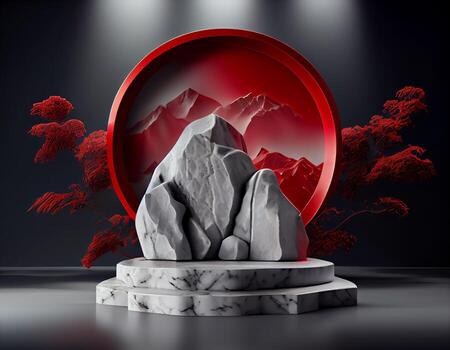 Abstract 3d podium for product presentation with geometric shapes, Empty round podium,Platforms for product presentation with shadows and light background. photo