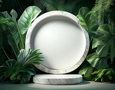 Abstract 3d podium for product presentation with geometric shapes, Empty round podium,Platforms for product presentation with shadows and light background. photo