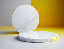 Abstract 3d podium for product presentation with geometric shapes, Empty round podium,Platforms for product presentation show new product background. photo