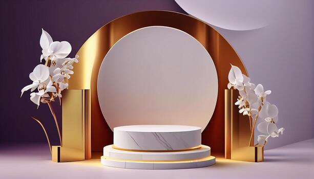 Abstract 3d podium for product presentation with geometric shapes, Empty round podium,Platforms for product presentation show new product background. photo