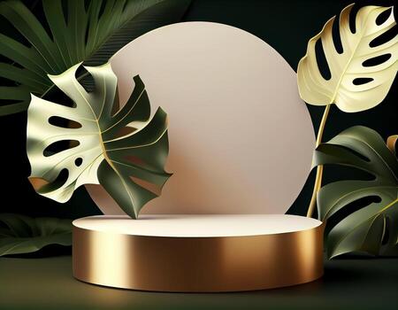 Abstract 3d podium for product presentation with geometric shapes, Empty round podium,Platforms for product presentation show new product background. photo