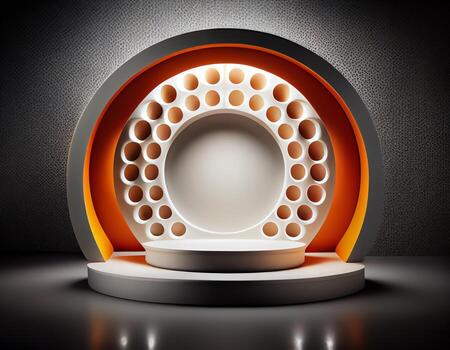 Abstract 3d podium for product presentation with geometric shapes, Empty round podium,Platforms for product presentation show new product background. photo
