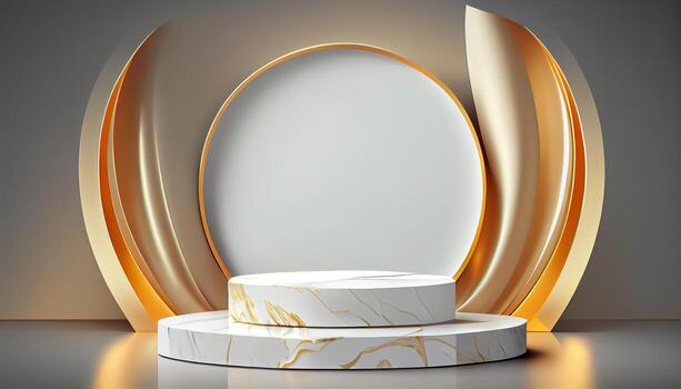 Abstract 3d podium for product presentation with geometric shapes, Empty round podium,Platforms for product presentation show new product background. photo