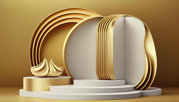 Abstract 3d podium for product presentation with geometric shapes, Empty round podium,Platforms for product presentation show new product background. photo