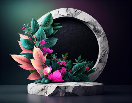 Abstract 3d podium for product presentation with geometric shapes, Empty round podium,Platforms for product presentation show new product background. photo