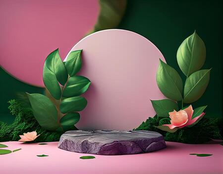Abstract 3d podium for product presentation with geometric shapes, Empty round podium,Platforms for product presentation show new product background. photo