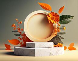 Abstract 3d podium for product presentation with geometric shapes, Empty round podium,Platforms for product presentation with shadows and light background. photo