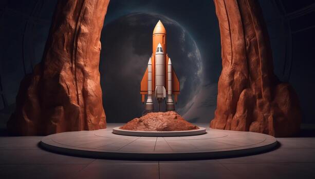 Abstract 3d podium for product presentation with geometric shapes, Empty round podium,Platforms for product presentation show new product background. photo