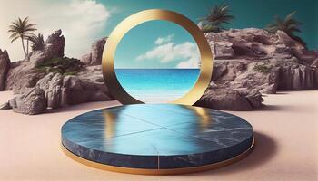 Abstract 3d podium for product presentation with geometric shapes, Empty round podium,Platforms for product presentation show new product background. photo