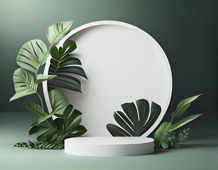 Abstract 3d podium for product presentation with geometric shapes, Empty round podium,Platforms for product presentation with shadows and light background. photo