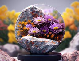 Abstract 3d podium for product presentation with geometric shapes, Empty round podium,Platforms for product presentation show new product background. photo