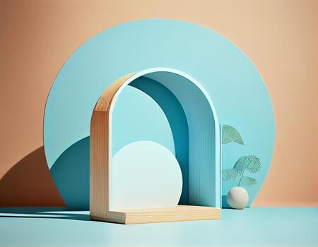 Abstract 3d podium for product presentation with geometric shapes, Empty round podium,Platforms for product presentation show new product background. photo